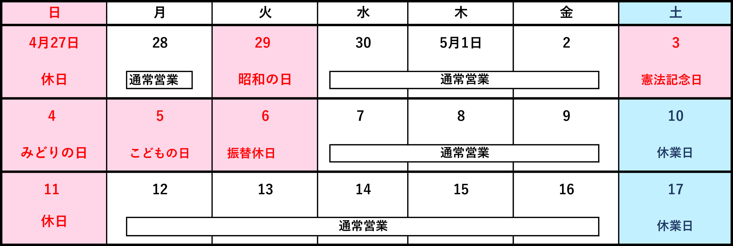 2025年 ゴールデンウィーク期間